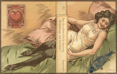 Aprilscherzkarte mit einer liegenden Frau